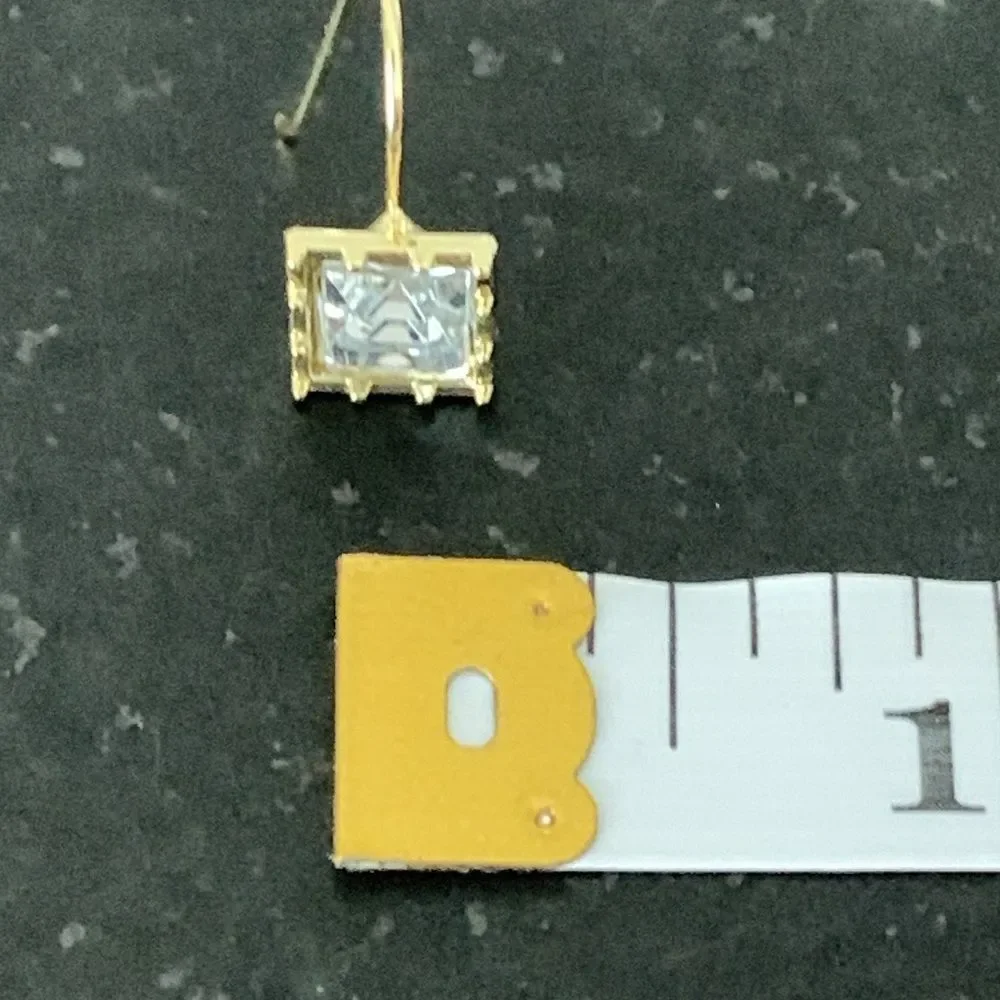 Square Faux Diamond Drop Stud Earrings Gold Tone